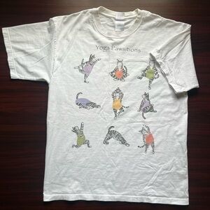 Vintage 90's T Shirt Cats Yoga Pawsitions Cotton Size Large